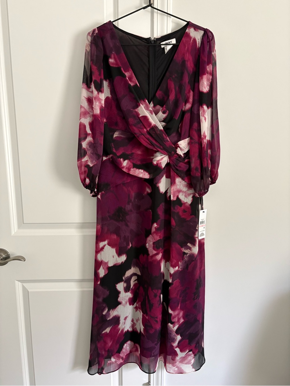 NWT DKNY Women’s Magenta Floral Wrap Midi Dress